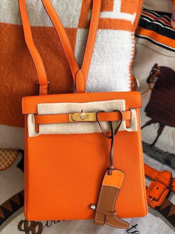 Hermes Kelly Ado Backpack In Orange Clemence Leather